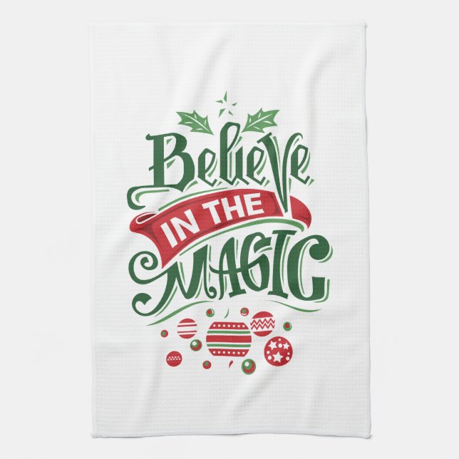 Believe in the Magic Christmas Typography Kitchen Towel (Vertical)
