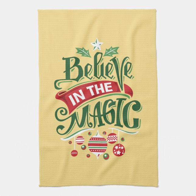 Believe in the Magic Christmas Typography Kitchen Towel (Vertical)