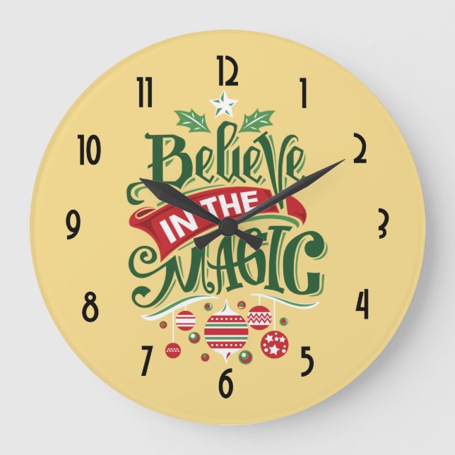 Believe in the Magic Christmas Typography Large Clock (Front)