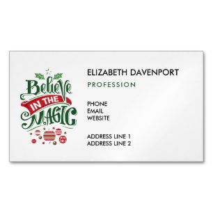 Believe in the Magic Christmas Typography Magnetic Business Card