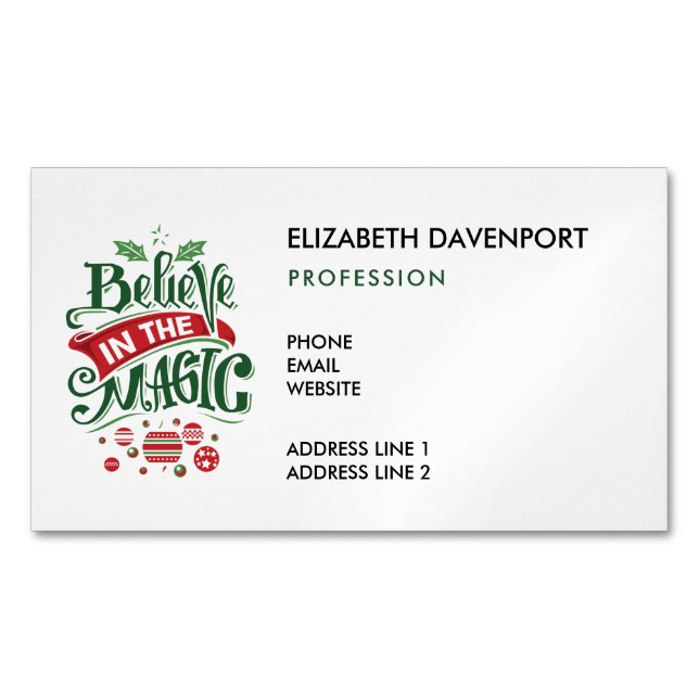 Believe in the Magic Christmas Typography Magnetic Business Card (Front)
