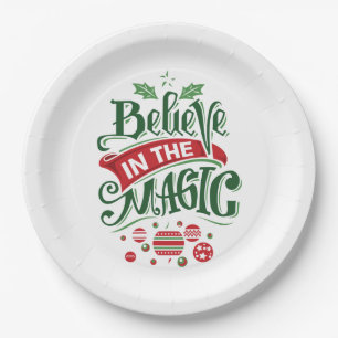 Believe in the Magic Christmas Typography Paper Plate