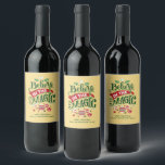 Believe in the Magic Christmas Typography Wine Label<br><div class="desc">Personalized bottle labels with a cute illustration. Text says Believe in the Magic in fancy lettering. Decorated with christmas balls.</div>