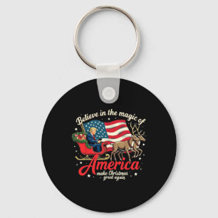 Believe In The Magic Of America Make Christmas Gre Keychain