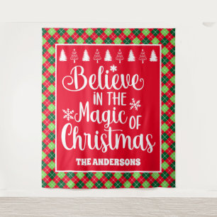 Believe In The Magic Of Christmas Argyle Holiday  Tapestry