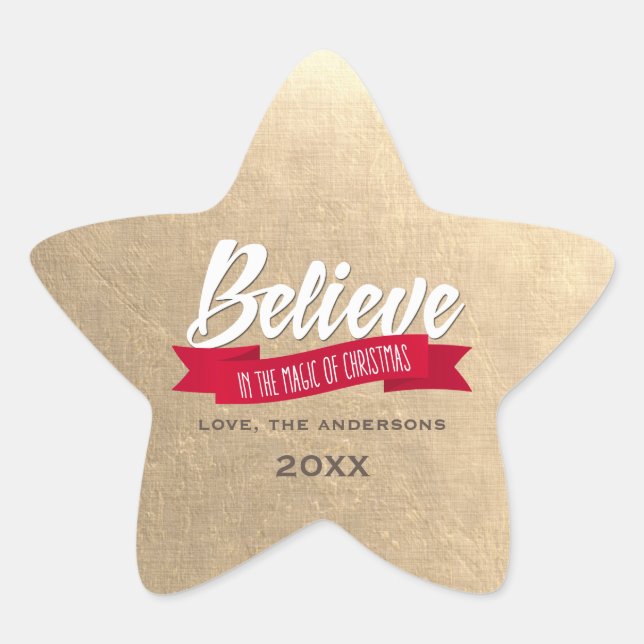 Believe in the Magic of Christmas Gold Custom  Star Sticker (Front)