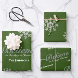 Believe in the Magic Of Christmas Green Wrapping Paper Sheet