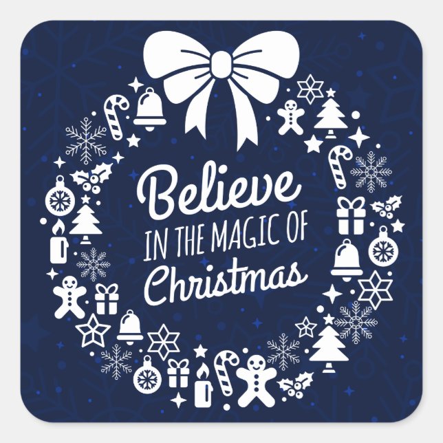 Believe In The Magic Of Christmas Icons Square Sticker (Front)