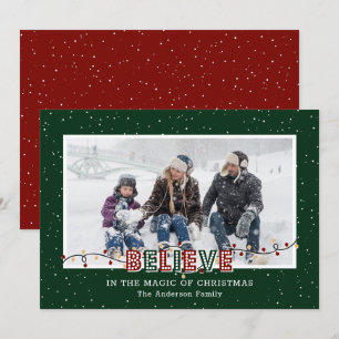 Believe In the Magic of Christmas Red Green Photo Holiday Card