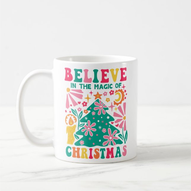 Believe In The Magic Of Christmas Retro Boho Tri-B Coffee Mug (Left)