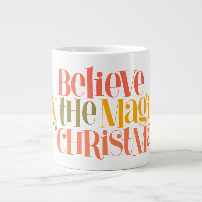 Believe in the Magic of Christmas - Retro Style Large Coffee Mug (Front)