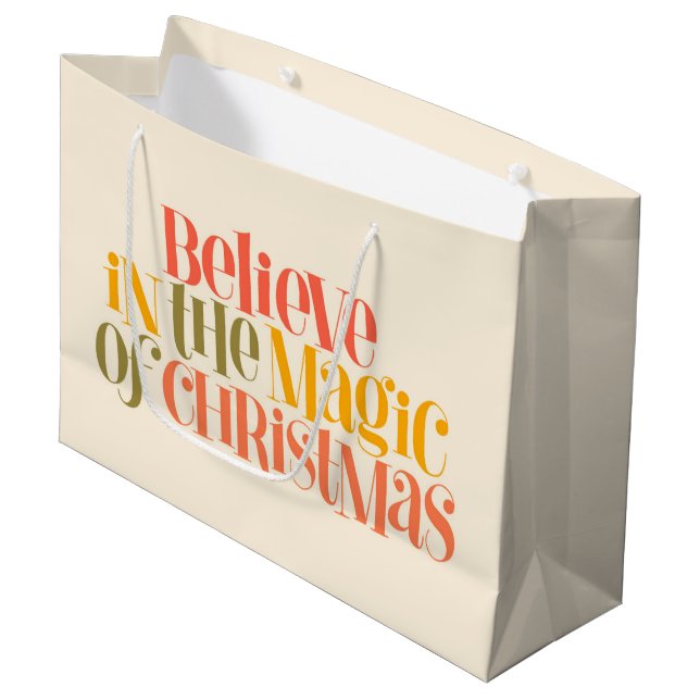 Believe in the Magic of Christmas - Retro Style Large Gift Bag (Front Angled)