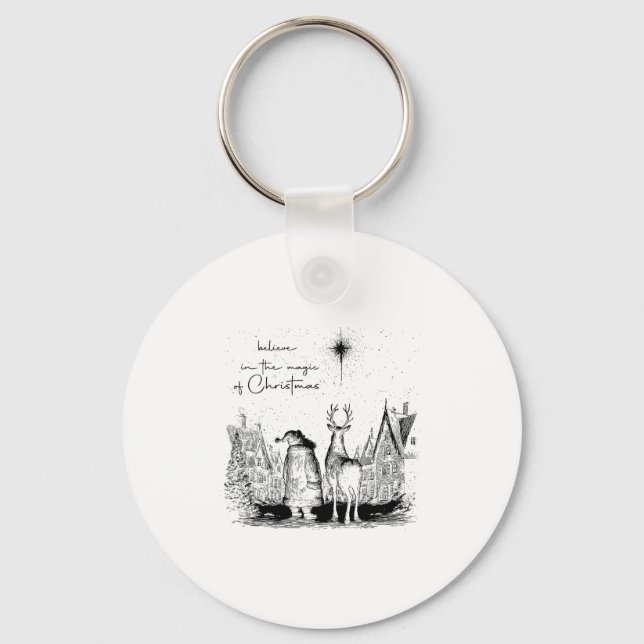 Believe In The Magic Of Christmas Santa Reindeer X Keychain (Front)