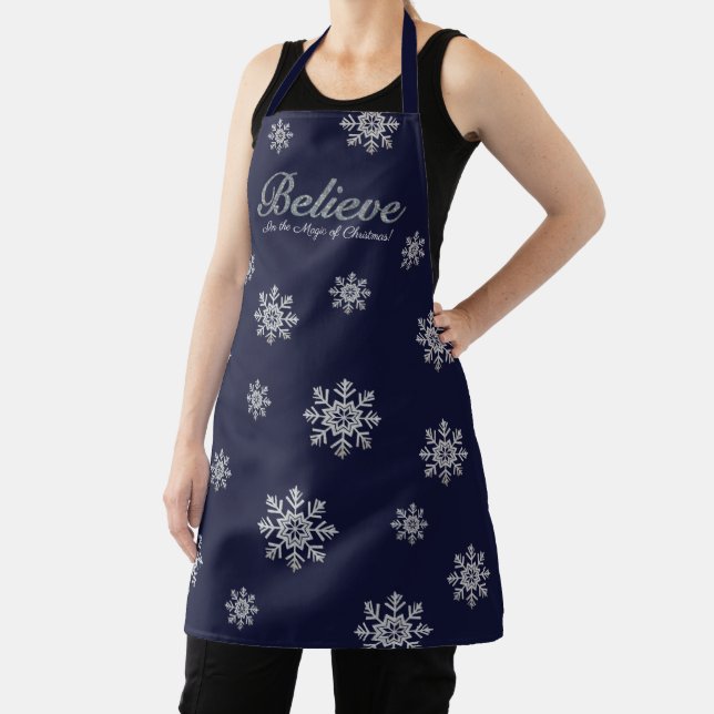 Believe in the Magic of Christmas Silver Glitter Apron (Insitu)