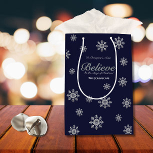 Believe in the Magic of Christmas Silver Glitter Medium Gift Bag