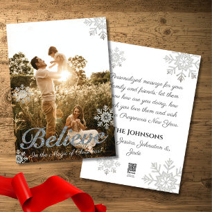 Believe in the Magic of Christmas Snowflakes Photo Holiday Card