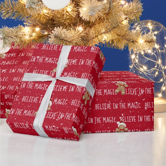 BELIEVE IN THE MAGIC Text on Red Wrapping Paper (Holidays)
