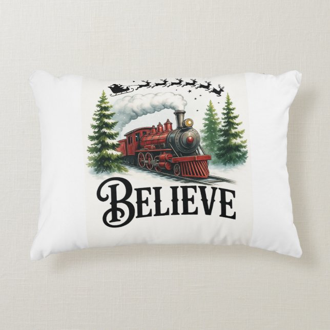 Believe in the Magic Train Accent Pillow (Front)