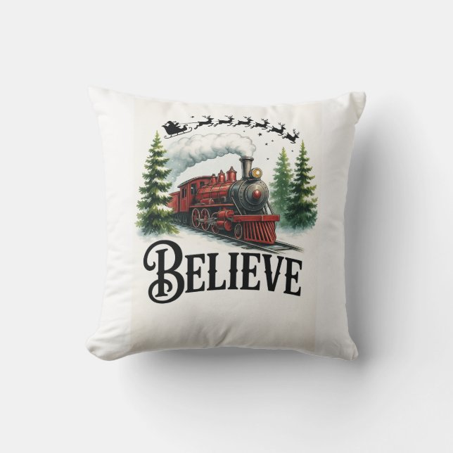 Believe in the Magic Train Throw Pillow (Front)