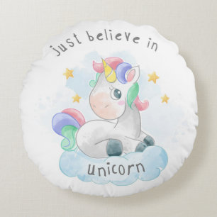 Believe in Unicorns Round Pillow