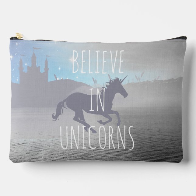 Believe in Unicorns Whimsical Accessory Pouch (Front)