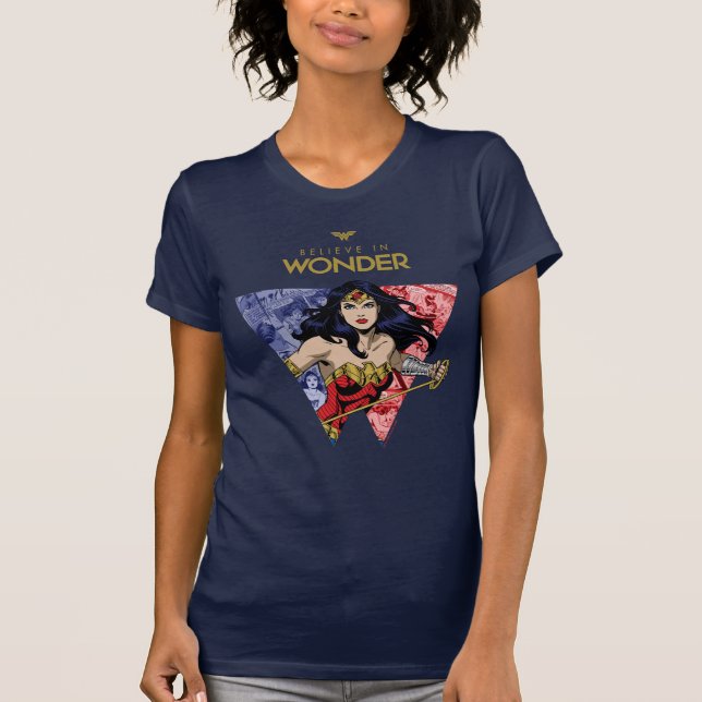 "Believe In Wonder" Wonder Woman Lasso Comic Logo T-Shirt (Front)