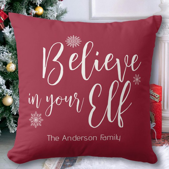 Believe In Your Elf Christmas Throw Pillow (Creator Uploaded)