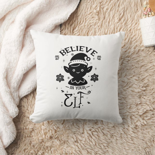 Believe in Your Elf Throw Pillow (Blanket)