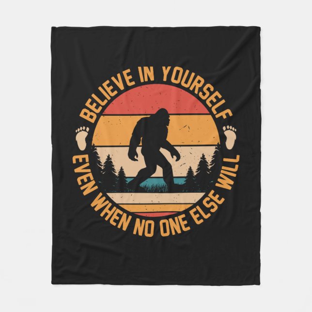 Believe In Yourself Bigfoot Black Fleece Blanket (Front)