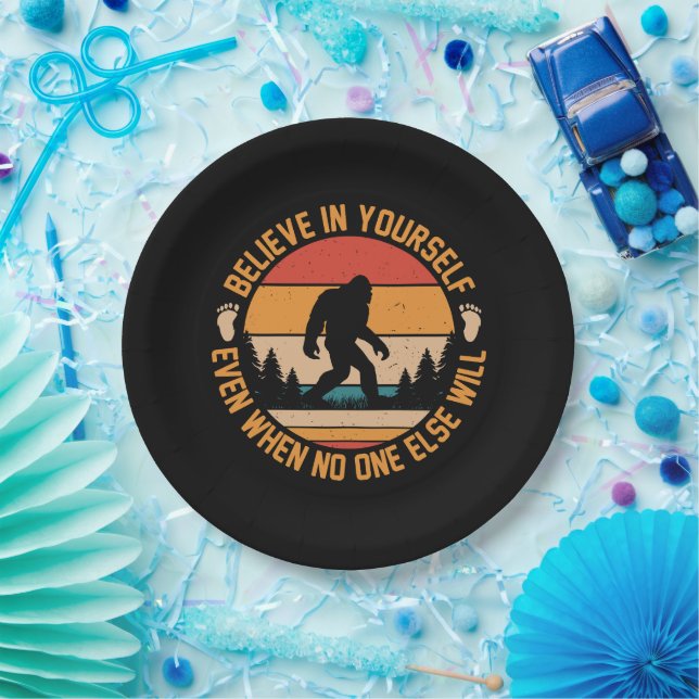 Believe In Yourself Bigfoot Black Paper Plate (Party)