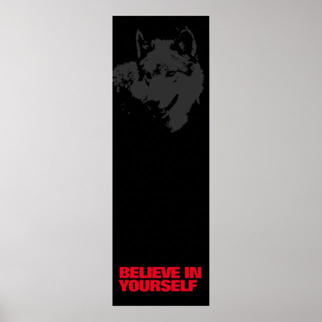 Believe in Yourself Black Red Grey Wolf Pop Art Poster (Front)