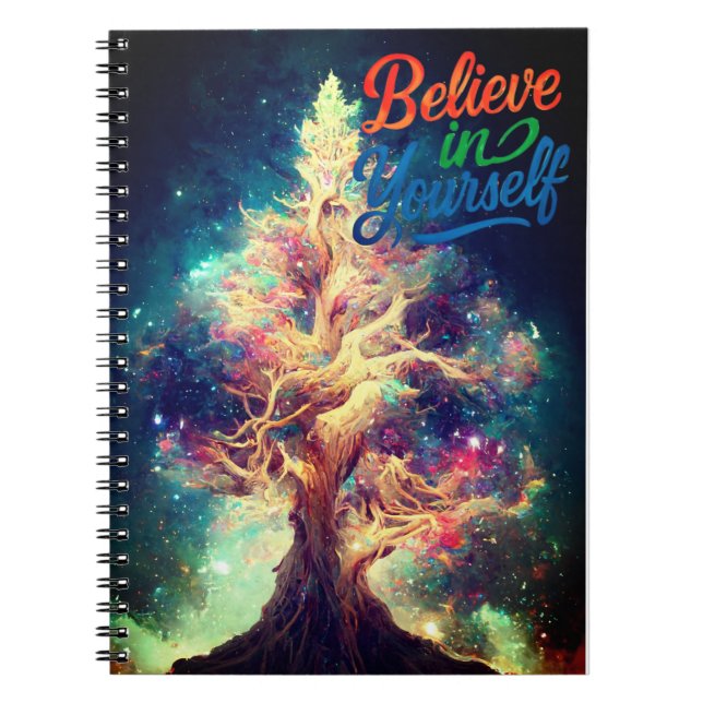 Believe in Yourself – Colourful Tree Inspirational Notebook (Front)