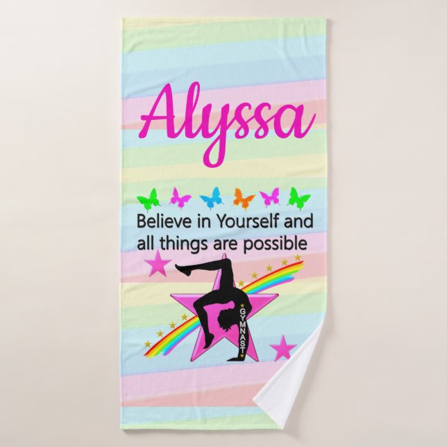 BELIEVE IN YOURSELF GYMNASTICS DESIGN BATH TOWEL (Bath Towel)