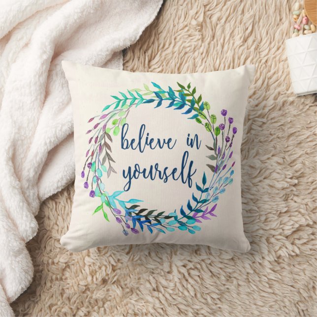 "Believe In Yourself" Inspirational Quote Throw Pillow (Blanket)