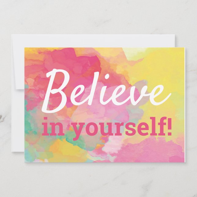 Believe in Yourself Inspirational Quote Watercolor Thank You Card (Front)