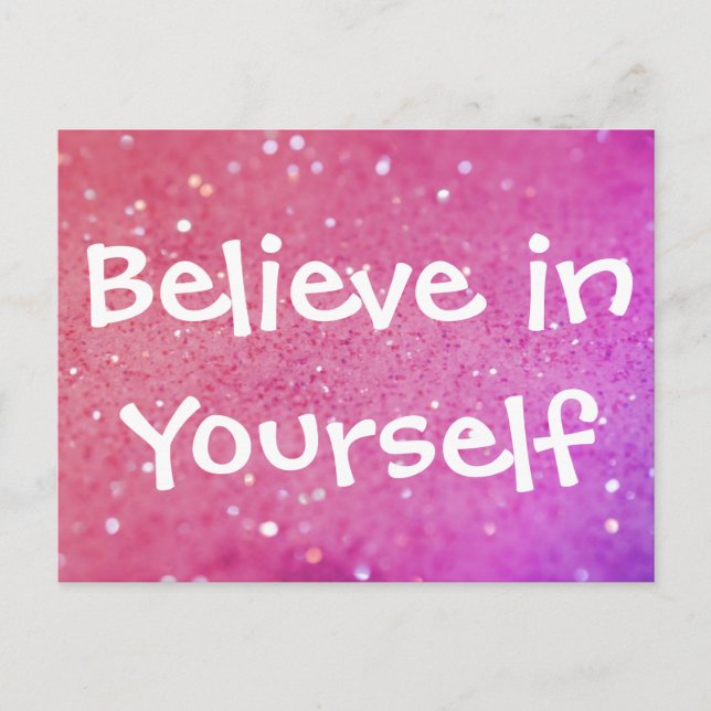 Believe in Yourself Pink Sparkly Bokeh Postcard (Front)