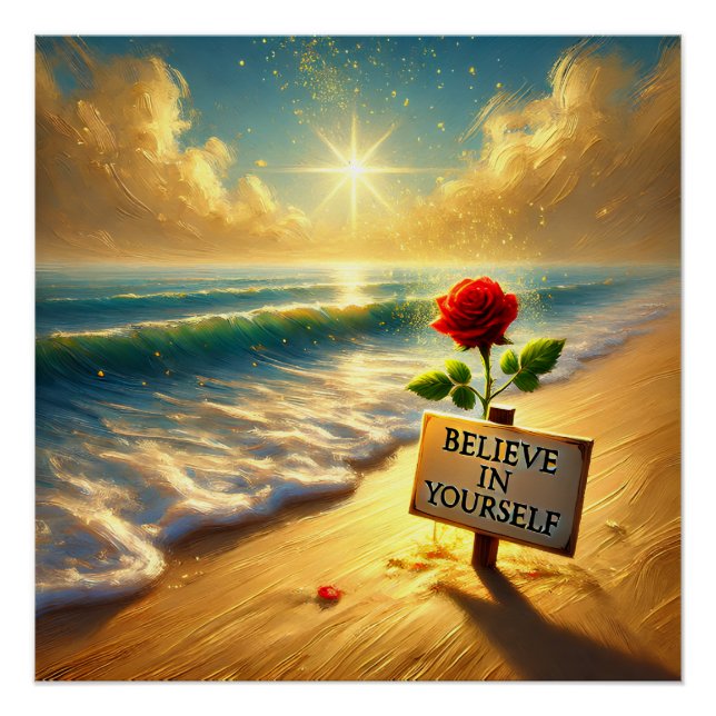 Believe in Yourself: Romantic Beach Oil Painting Poster (Front)