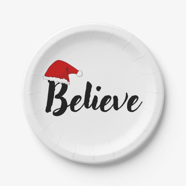 Believe - Inspirational Christmas Quote design T-S Paper Plate (Front)