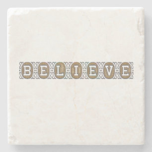 BELIEVE inspirational motivation gold text marble Stone Coaster