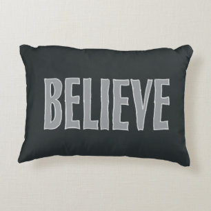 Believe Inspirational Quote Black Grey  Accent Pillow
