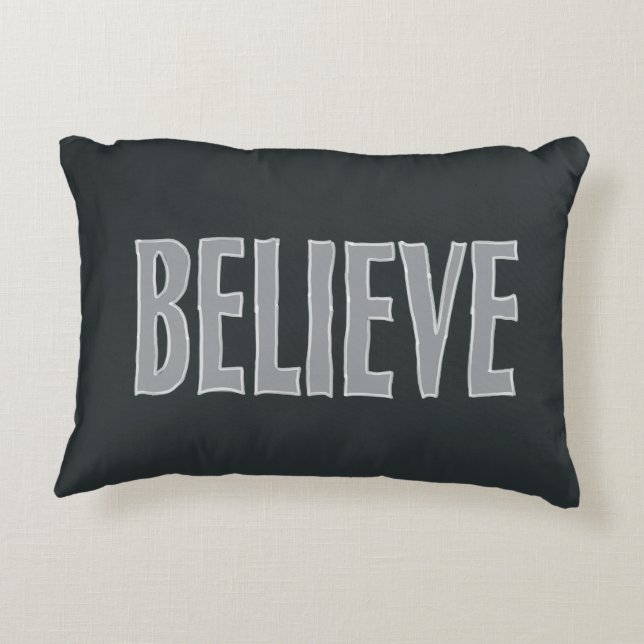 Believe Inspirational Quote Black Grey  Accent Pillow (Back)
