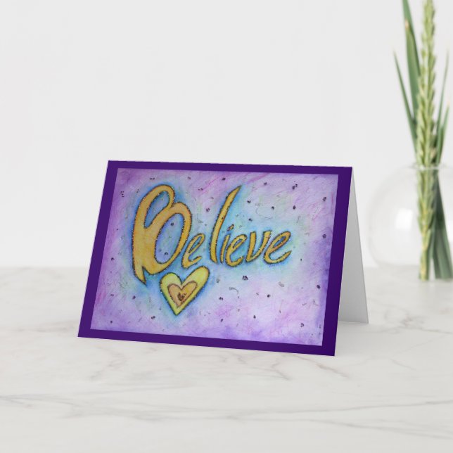 Believe Inspirational Word Art Greeting Cards (Front)