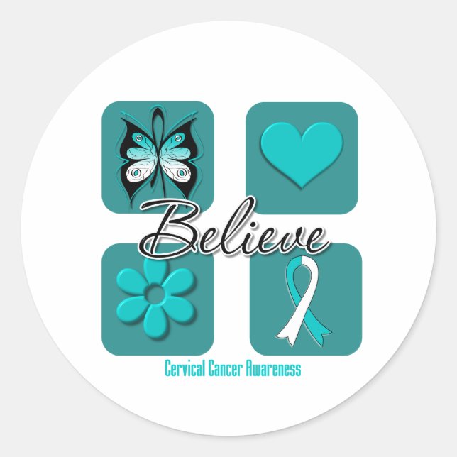 Believe Inspirations Cervical Cancer Classic Round Sticker (Front)