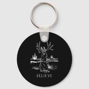 Believe Jackalope Cryptid Rabbit Bunny Apparel Keychain