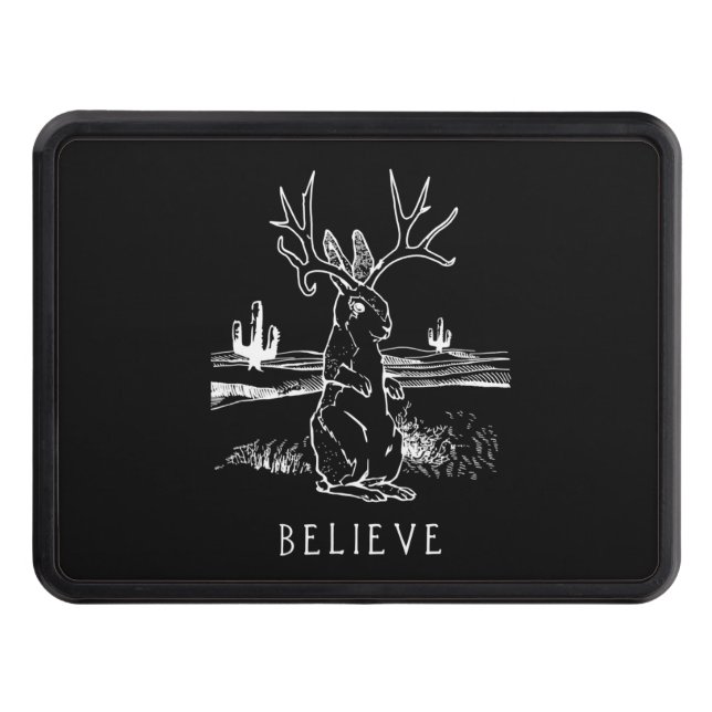 Believe Jackalope Cryptid Rabbit Bunny Apparel Trailer Hitch Cover (Front)