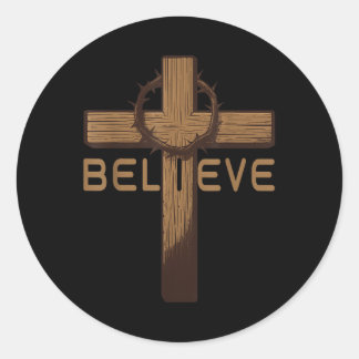 Believe Jesus Christian Cross God Faith Bible Reli Classic Round Sticker