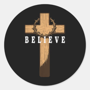 Believe Jesus Christian Cross God Faith Bible Reli Classic Round Sticker