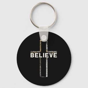 Believe Jesus Cross Religious Faith Christian Men  Keychain