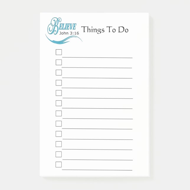 Believe John 3:16 Things To Do Post-it Notes (Front)