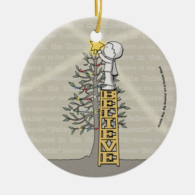 Believe Ladder -Christmas Tree Ceramic Ornament (Front)
